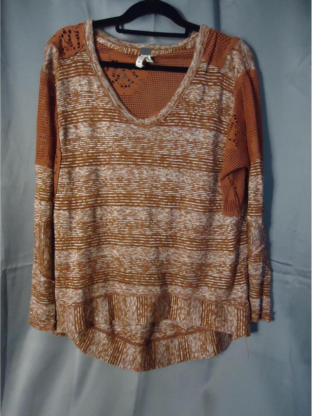 Free People We The Free Cutout Floral Knit Scoop Neck Blouse Rust Space Dye XS